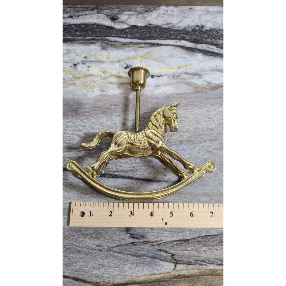 Vintage Solid Brass Rocking Horse Candlestick Holder Nursery Decor Taper Candle - Picture 6 of 8